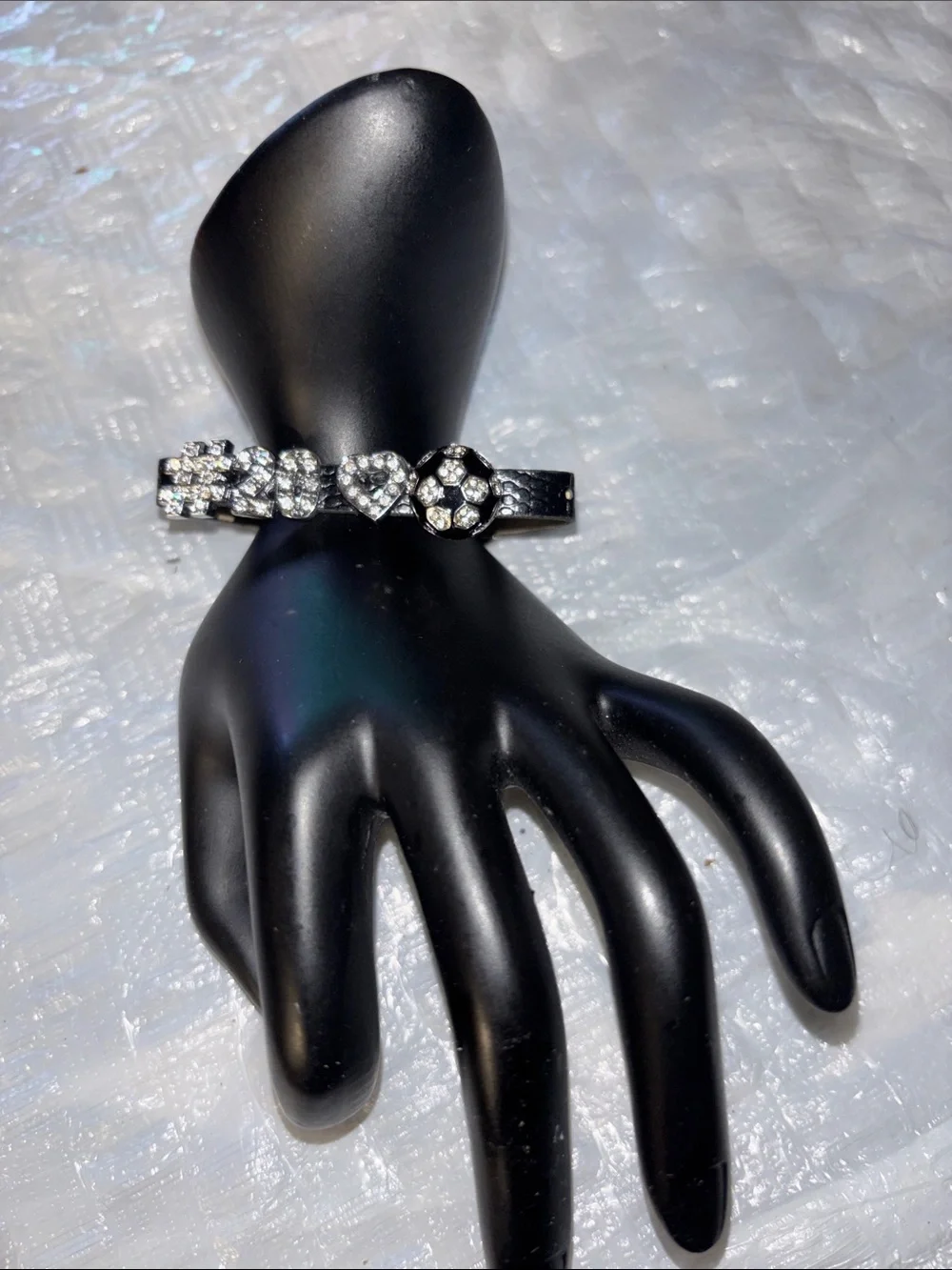 Black Rhinestone Accent Bracelet with Clear Stones